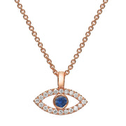 Evil Eye Necklace18k Rose Gold Evil Eye Diamond and Sapphire Pendant Chain Set