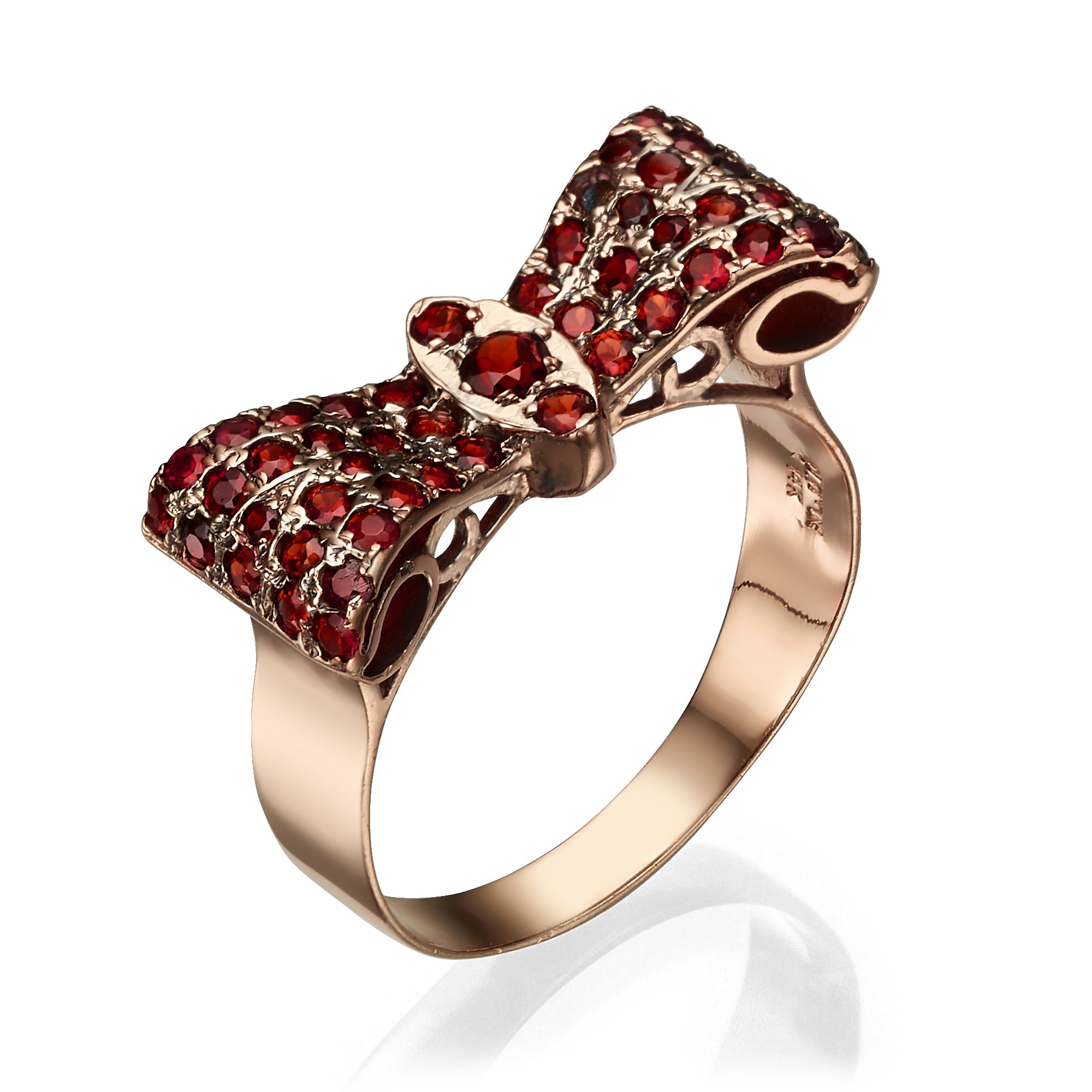 Gold Garnet Ring - 14K Rose Gold Bow Garnet Ring