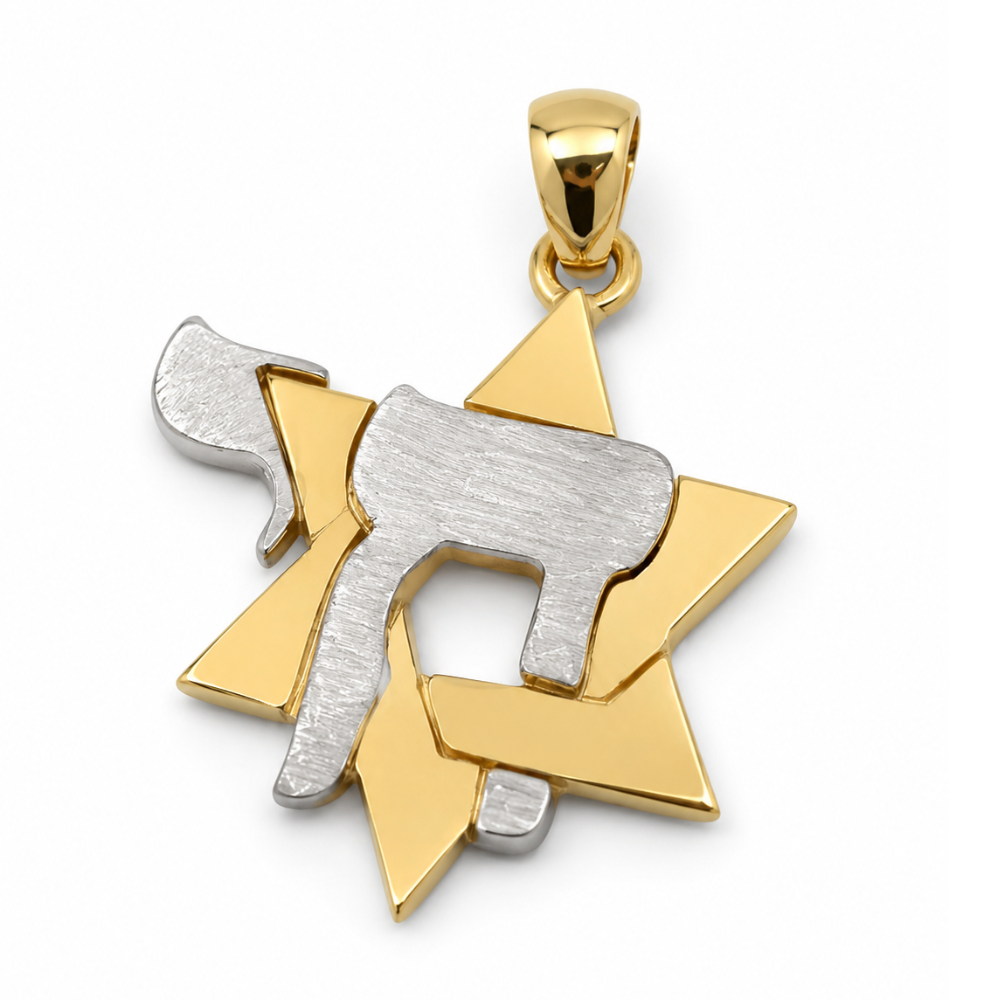 Star of David and Chai Pendant in 14K Gold