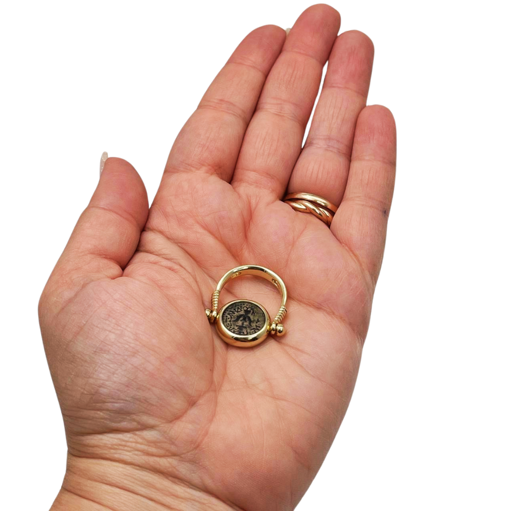 14k Gold Ancient Maccabean Coin (Widow's Mite) Ring-cum-Pendant