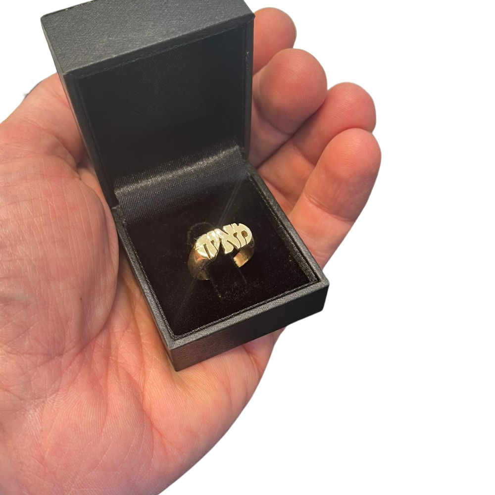 14k Yellow Gold Cutout 70's Name Ring