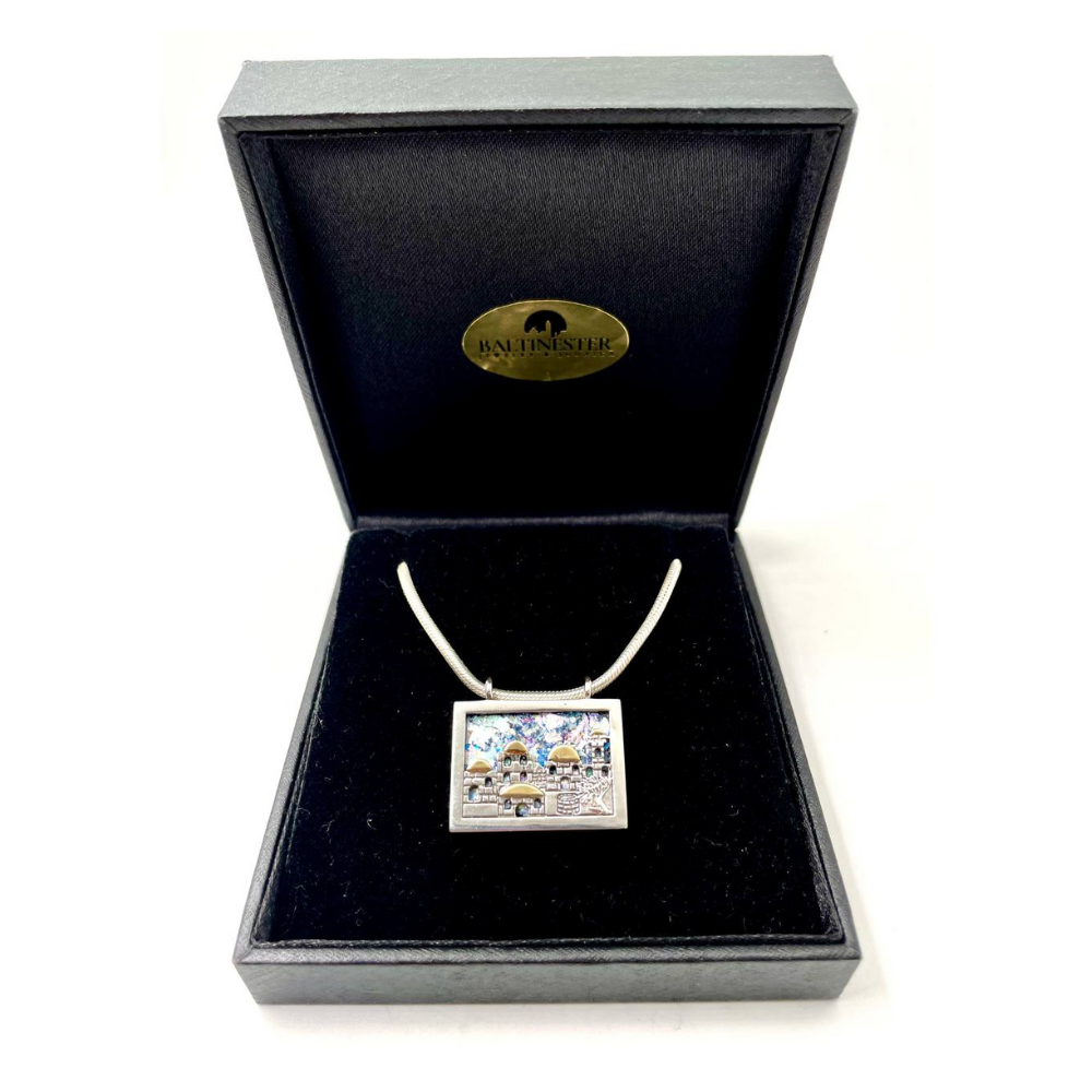 Jerusalem Necklace with Roman Glass in Sterling Silver and Gold