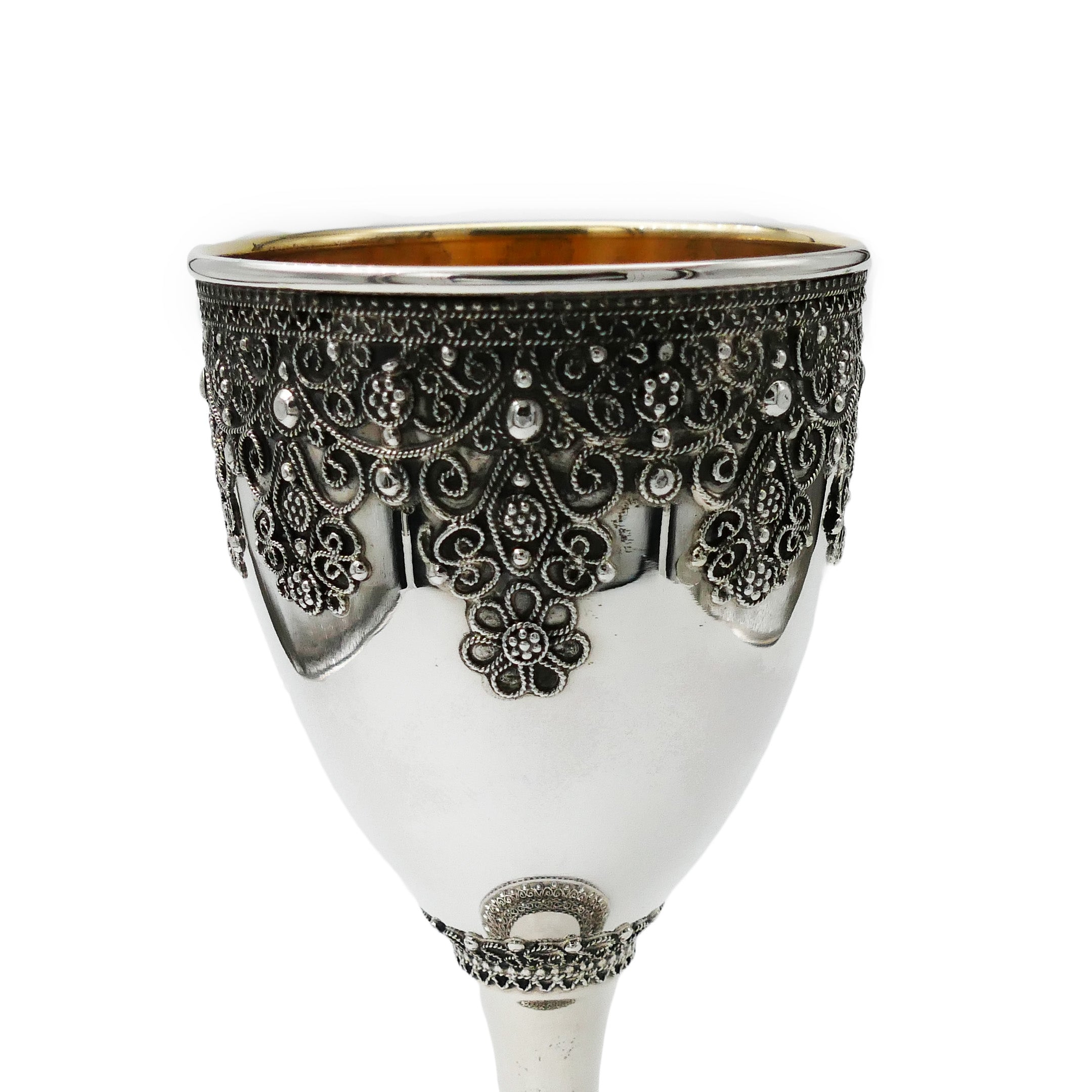 Sterling Silver Filigree Kiddush Cup with Stem