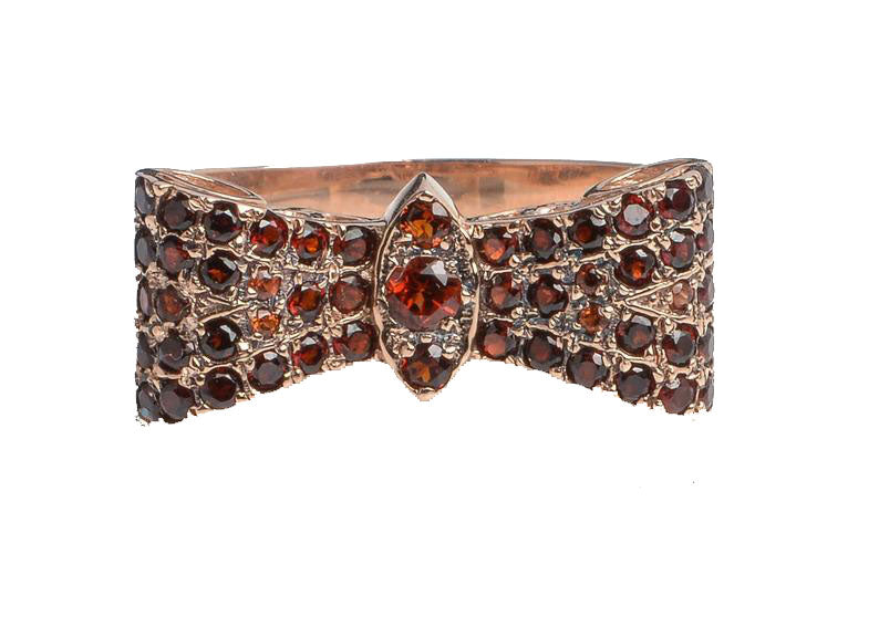 Gold Garnet Ring - 14K Rose Gold Bow Garnet Ring