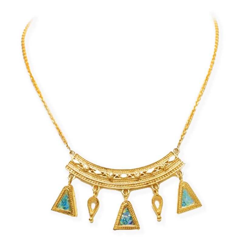14k Gold Roman Glass Yemenite Necklace