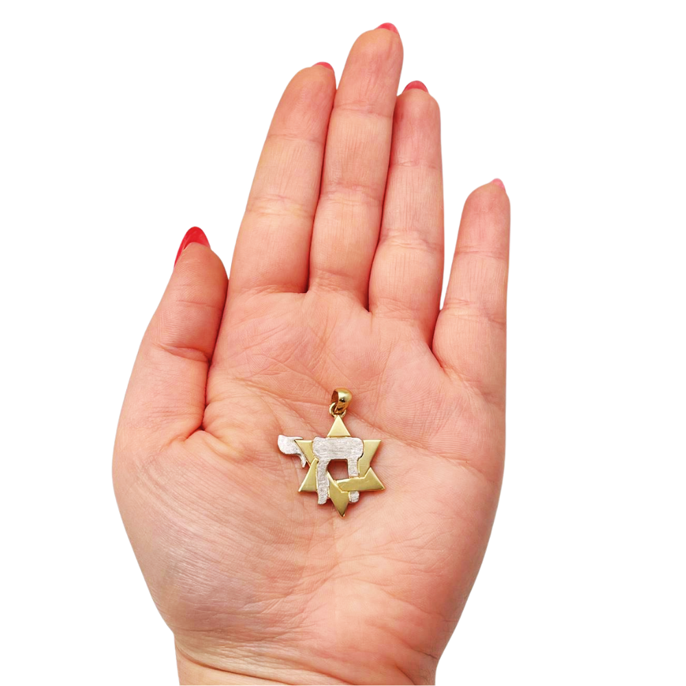 Star of David and Chai Pendant in 14K Gold