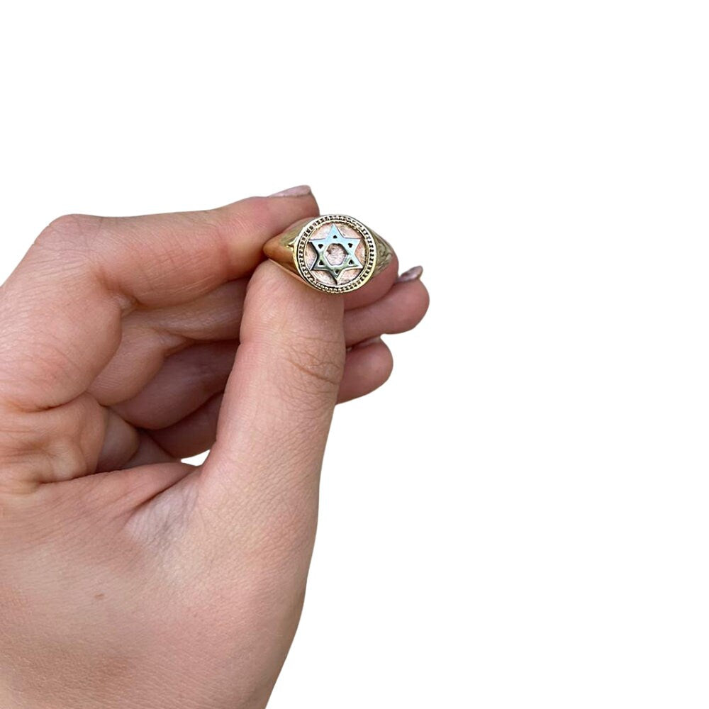 Star of David 14k Yellow and White Gold Signet Ring