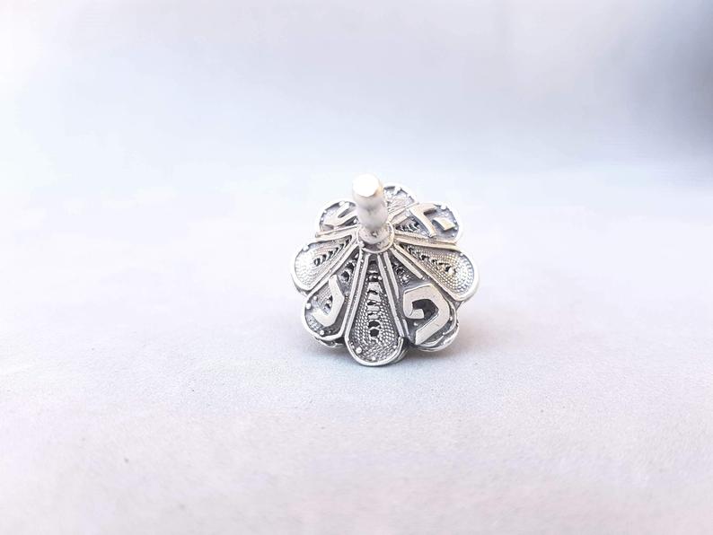Sterling Silver Hanukkah Dreidel with Filigree Art - Small