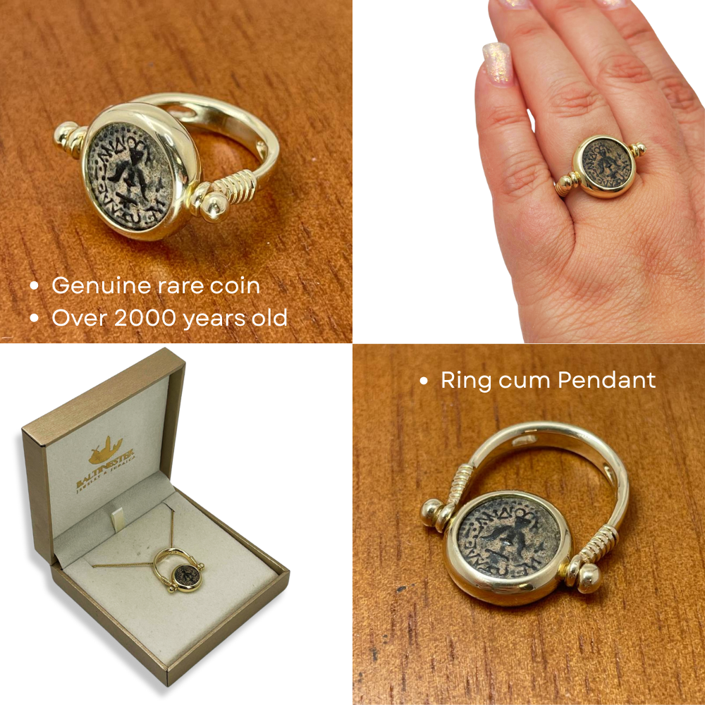 14k Gold Ancient Maccabean Coin (Widow's Mite) Ring-cum-Pendant