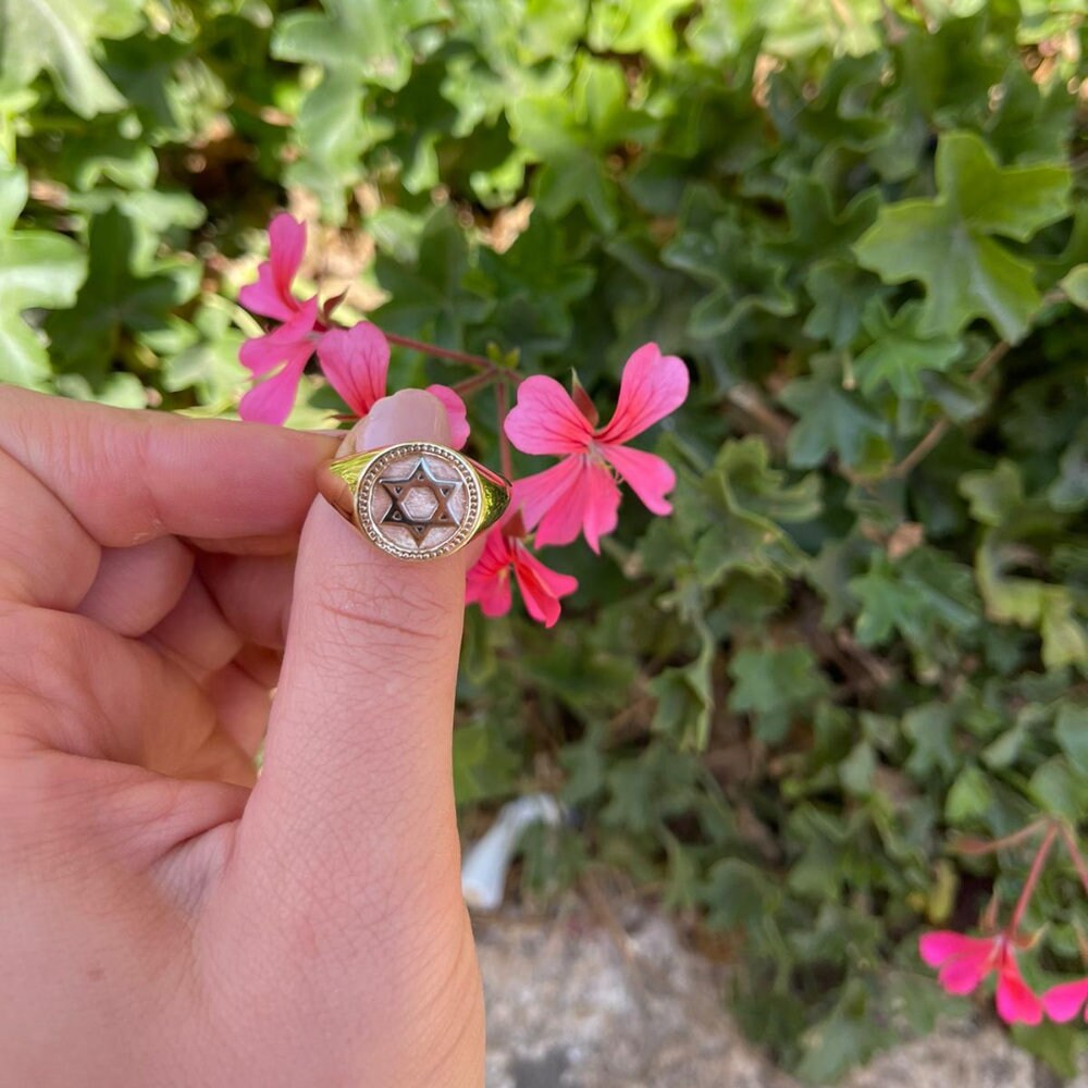 Star of David 14k Yellow and White Gold Signet Ring