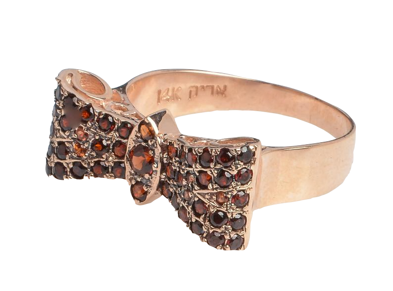 Gold Garnet Ring - 14K Rose Gold Bow Garnet Ring