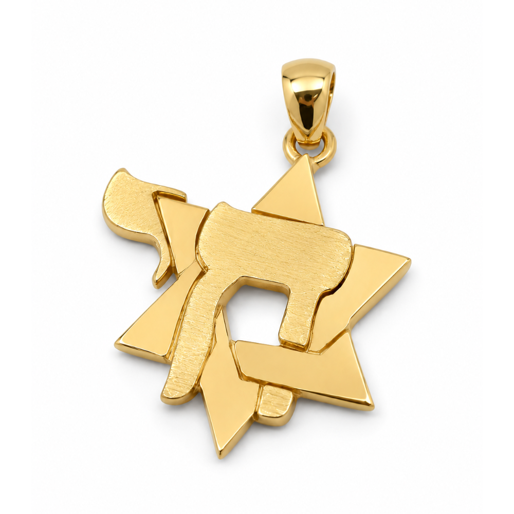 Star of David and Chai Pendant in 14K Gold