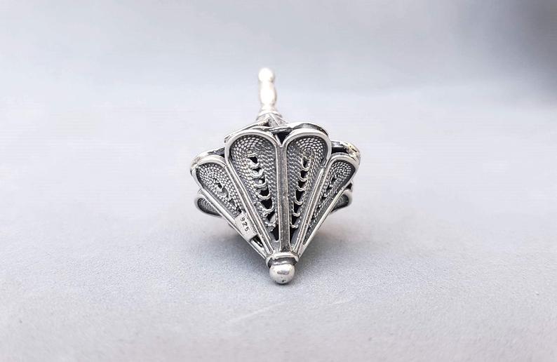 Sterling Silver Hanukkah Dreidel with Filigree Art - Small