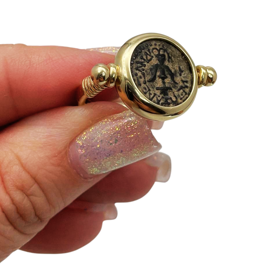 14k Gold Ancient Maccabean Coin (Widow's Mite) Ring-cum-Pendant
