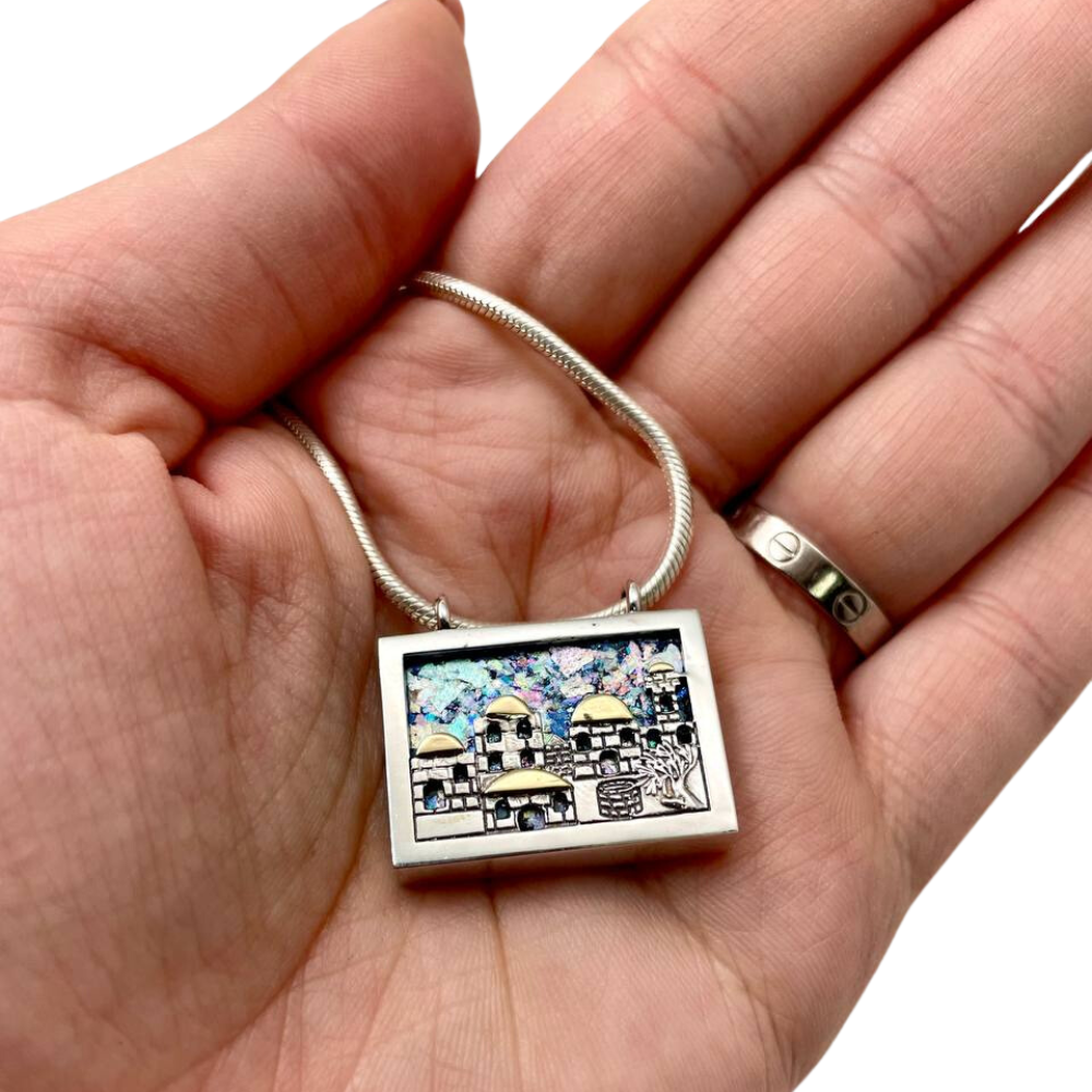 Jerusalem Necklace with Roman Glass in Sterling Silver and Gold