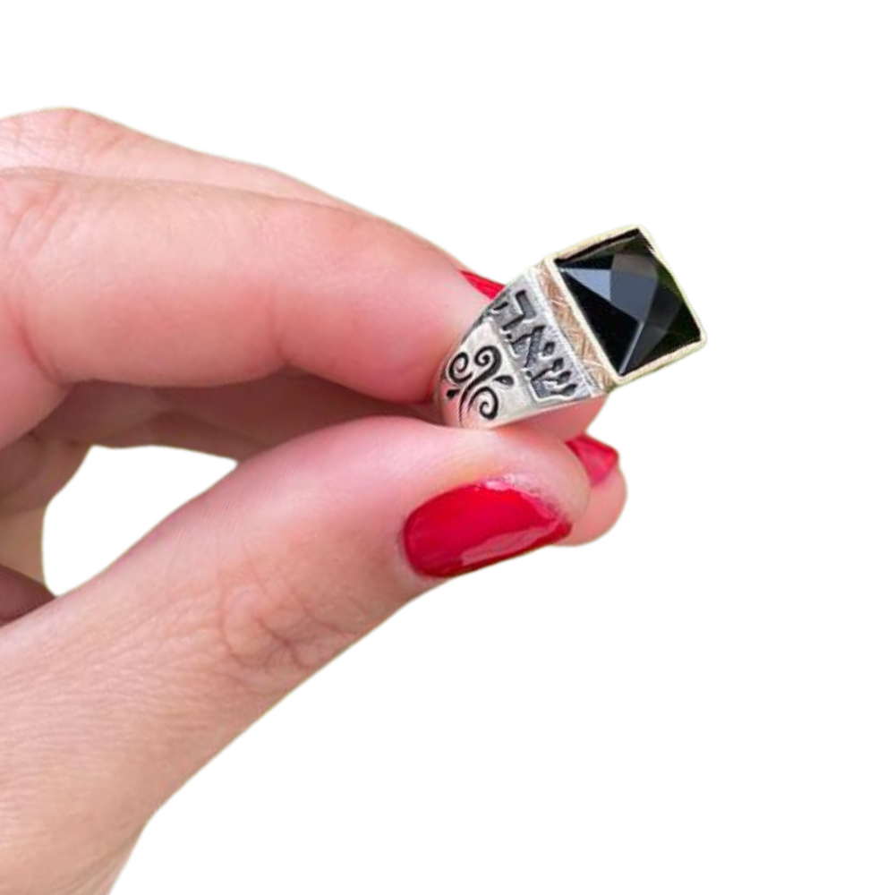 14K Gold and Silver 5 Metals with Black Onyx Kabbalah Ring