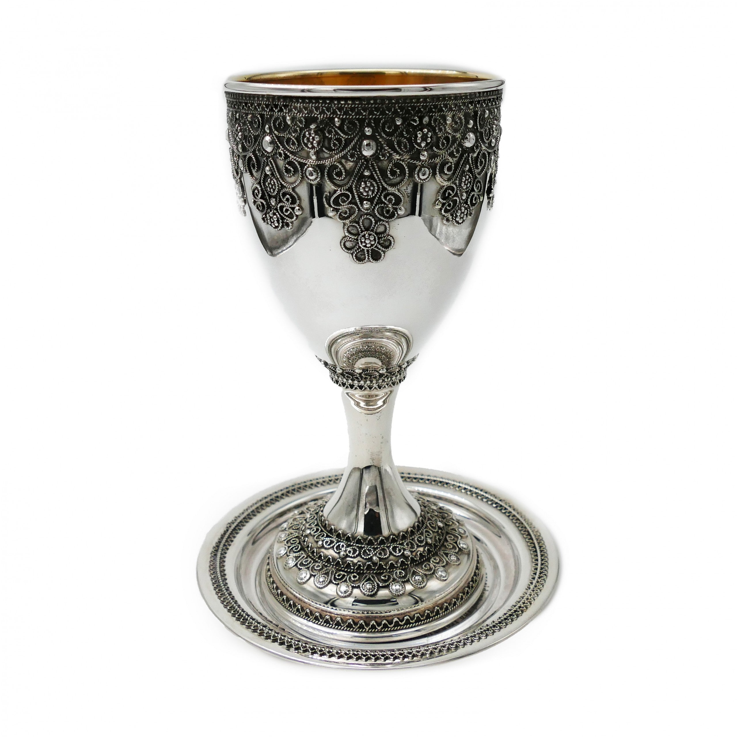 Sterling Silver Filigree Kiddush Cup with Stem