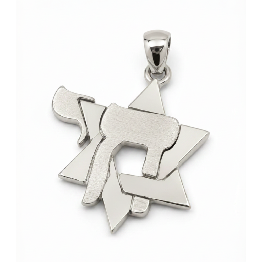 Star of David and Chai Pendant in 14K Gold