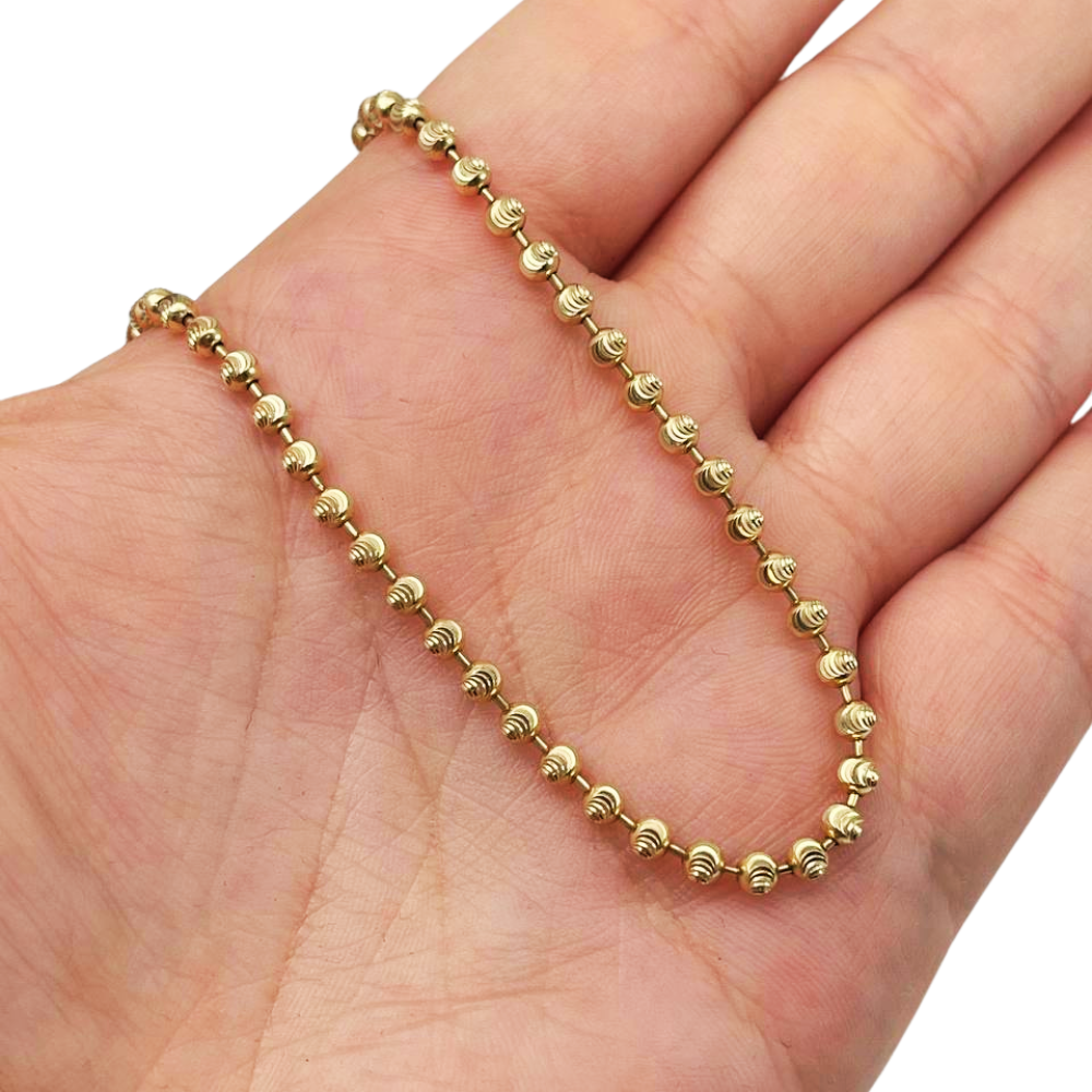 14K Gold Small Diamond Cut Ball Chain - 3 MM