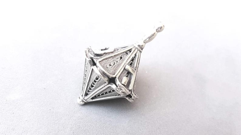 Sterling Silver Hanukkah Dreidel with Filigree Art - Small