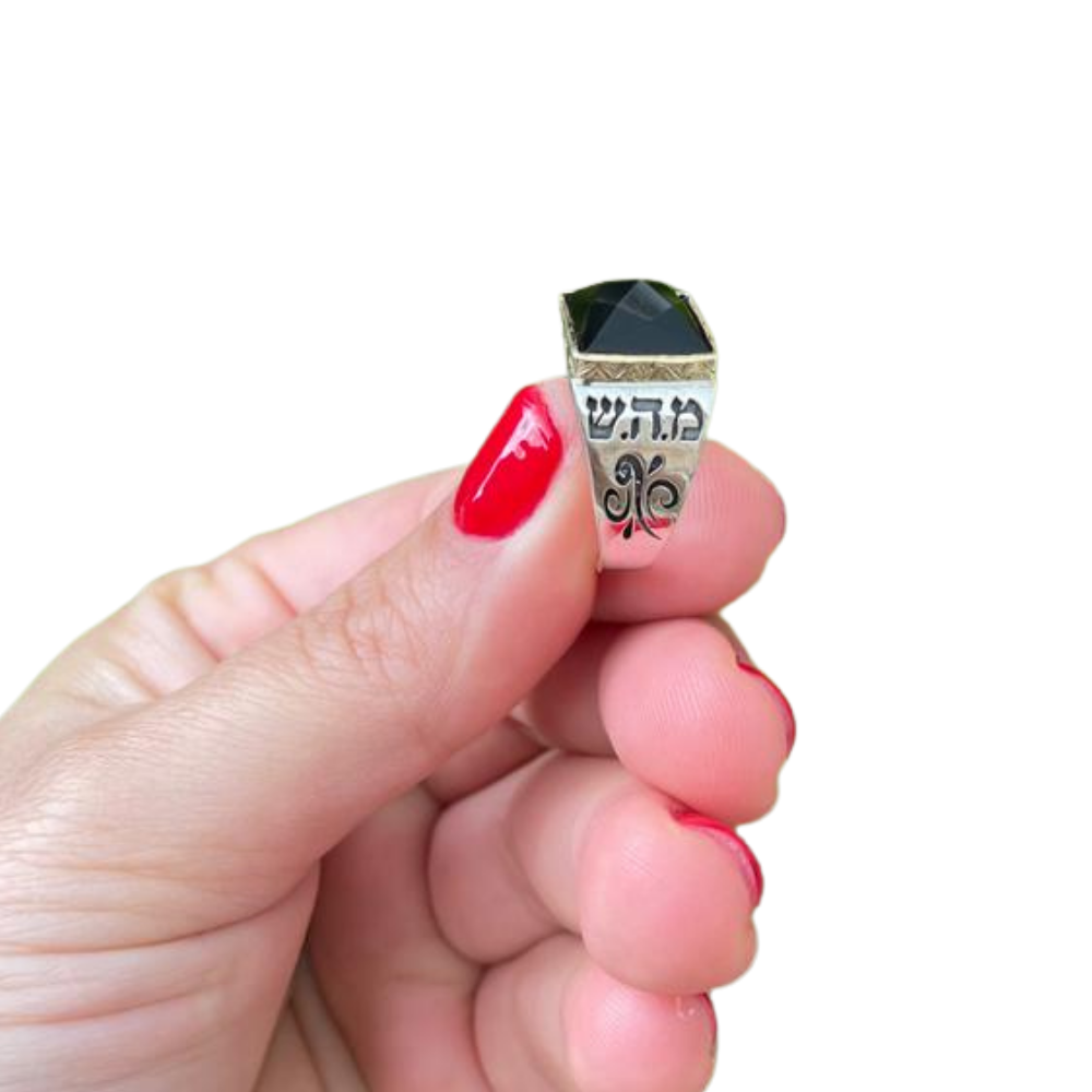 14K Gold and Silver 5 Metals with Black Onyx Kabbalah Ring