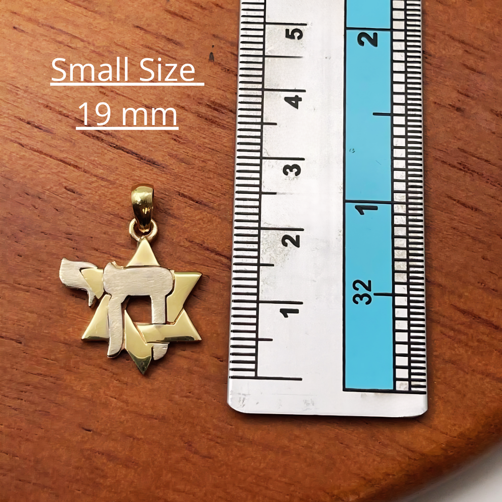 Star of David and Chai Pendant in 14K Gold