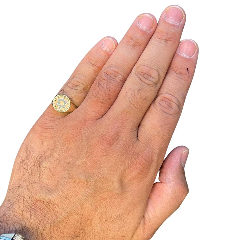 Star of David 14k Yellow and White Gold Signet Ring