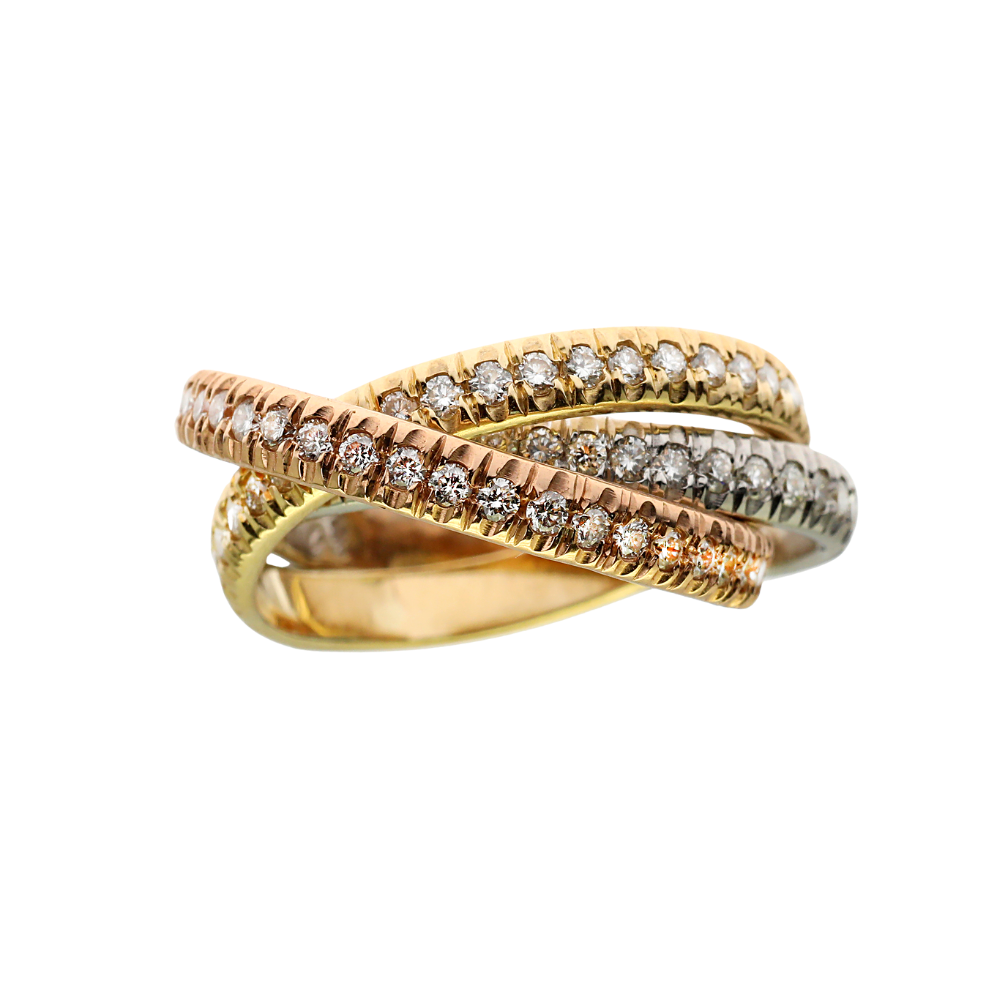 Diamond Interlocking Rolling Eternity Ring in 14K Tri Color Gold