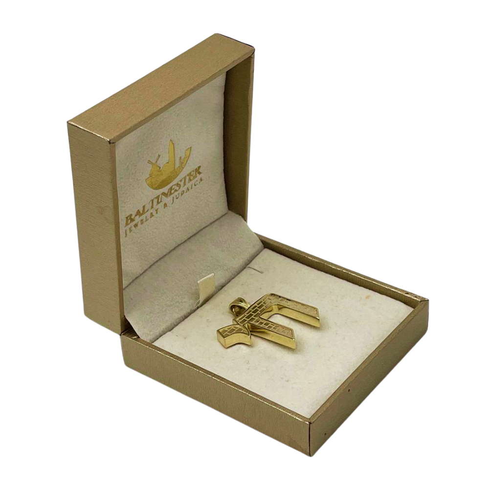 Men's Chai Pendant with Western Wall in 14K Yellow Gold