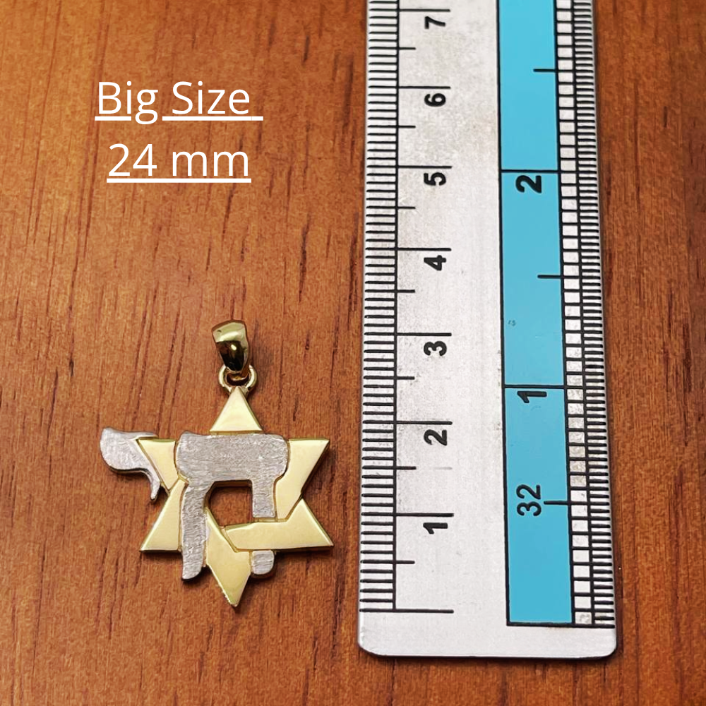 Star of David and Chai Pendant in 14K Gold