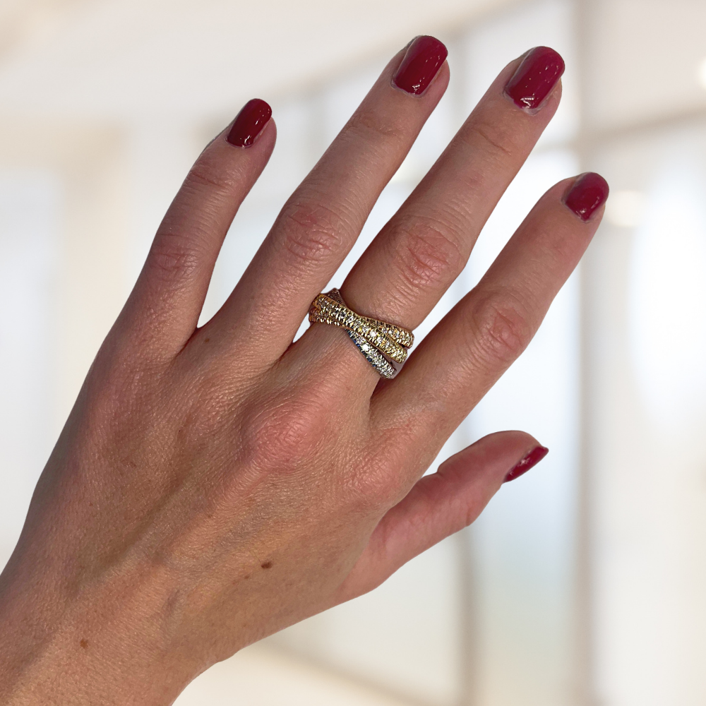 Diamond Interlocking Rolling Eternity Ring in 14K Tri Color Gold