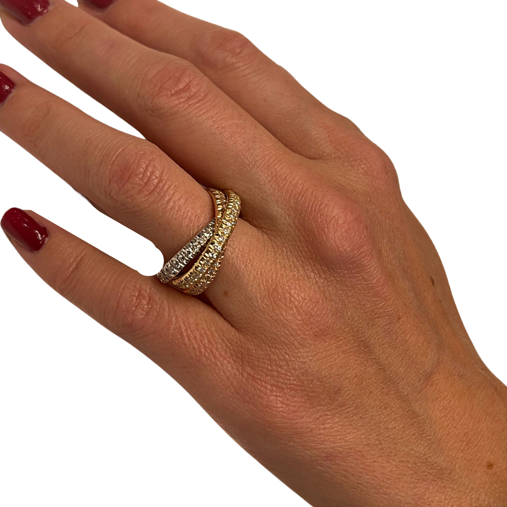 Diamond Interlocking Rolling Eternity Ring in 14K Tri Color Gold