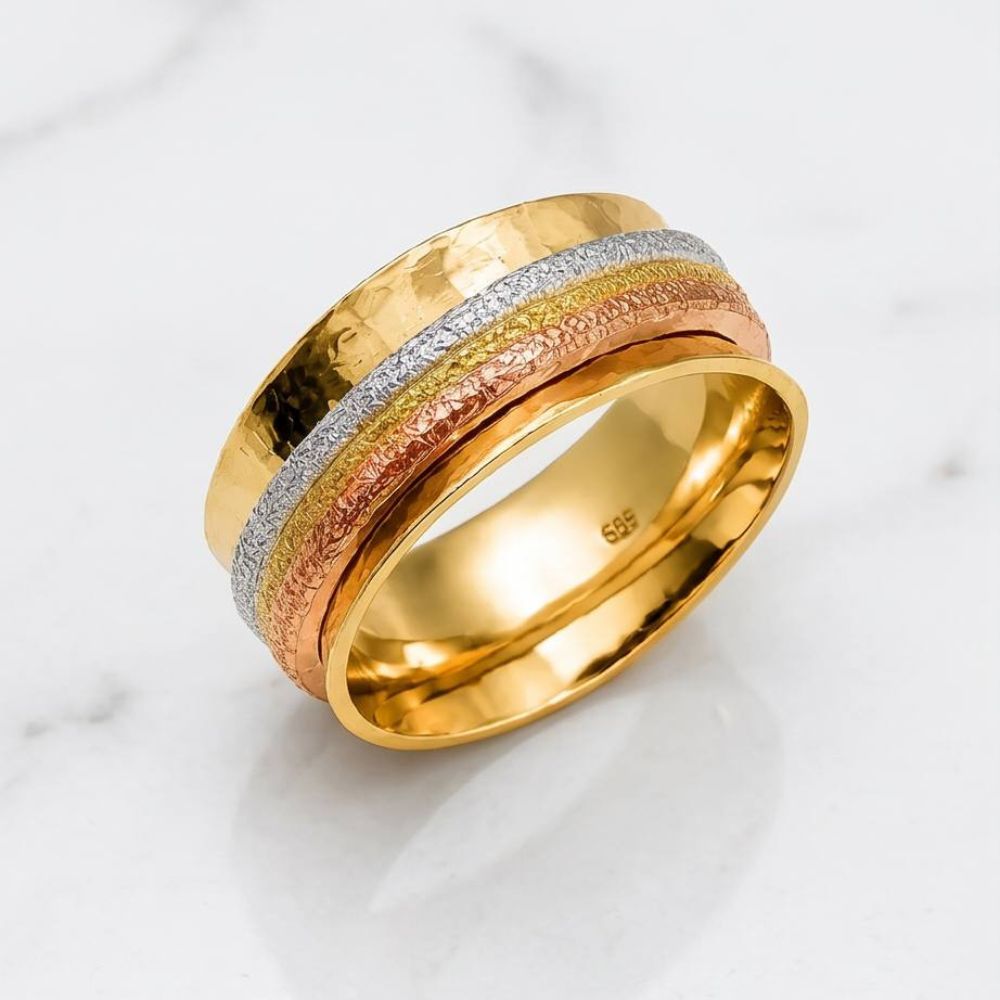 14K Tri-Color Gold Wide Spinner Ring