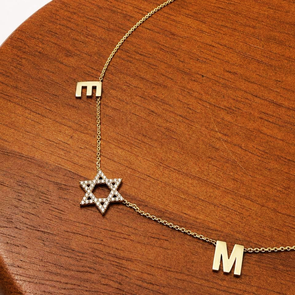 14K Gold Diamond Star of David Personalized Initials Necklace