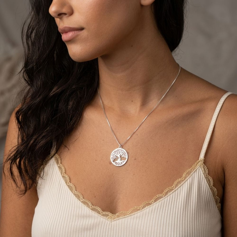 Tree of Life Necklace in Sterling Silver with Box Chain