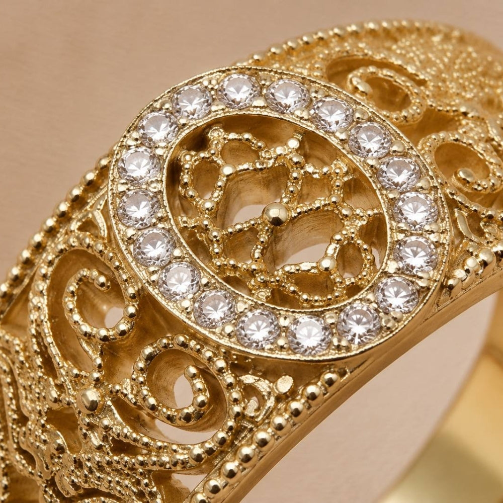 14K Yellow Gold Diamond Filigree Ring – Vintage Ornate Statement Ring