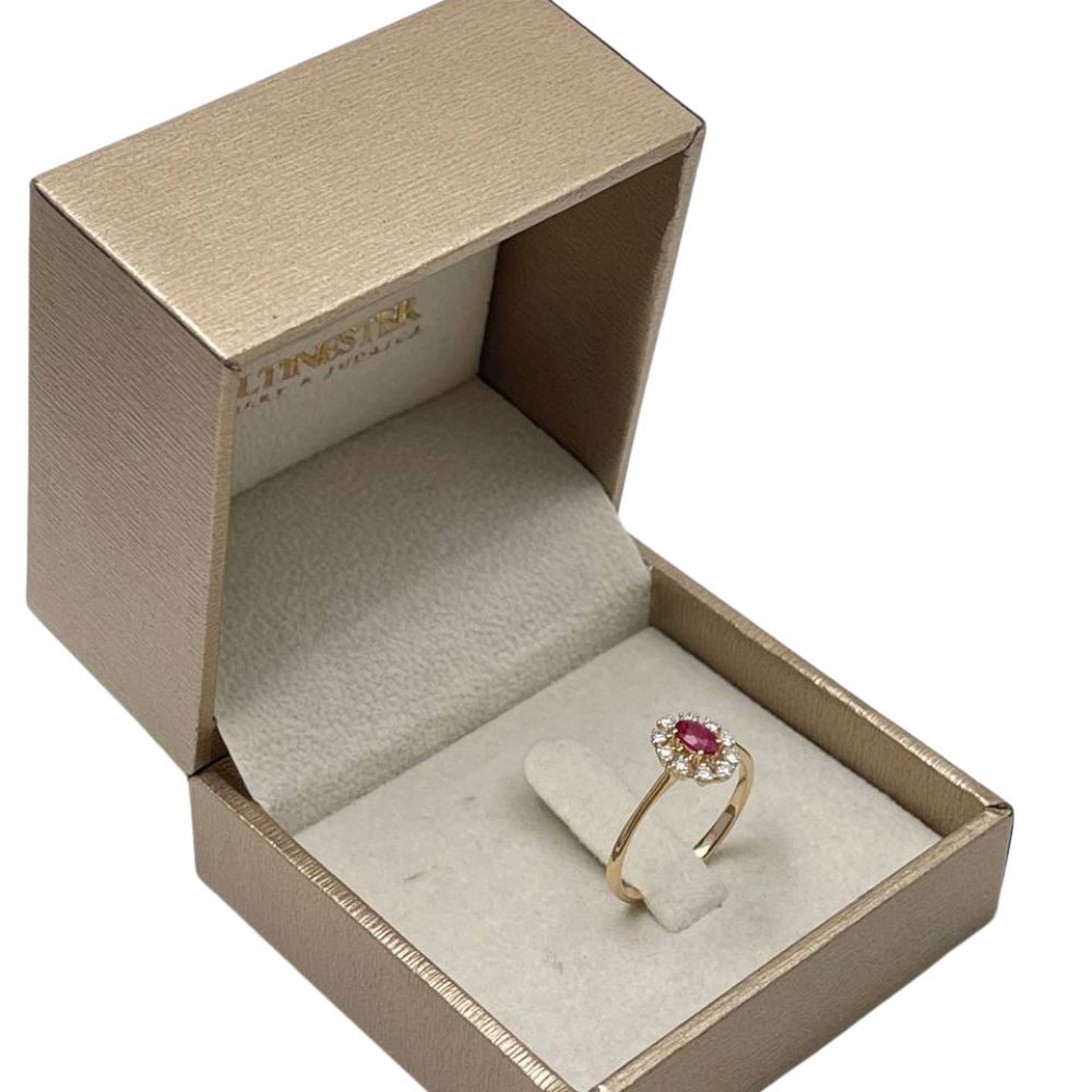 14K Gold Ruby & Diamond Halo Ring