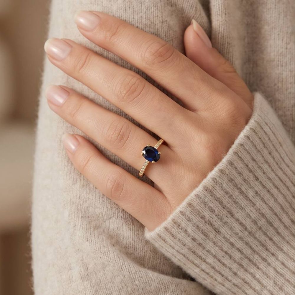 14K Yellow Gold Sapphire & Diamond Ring