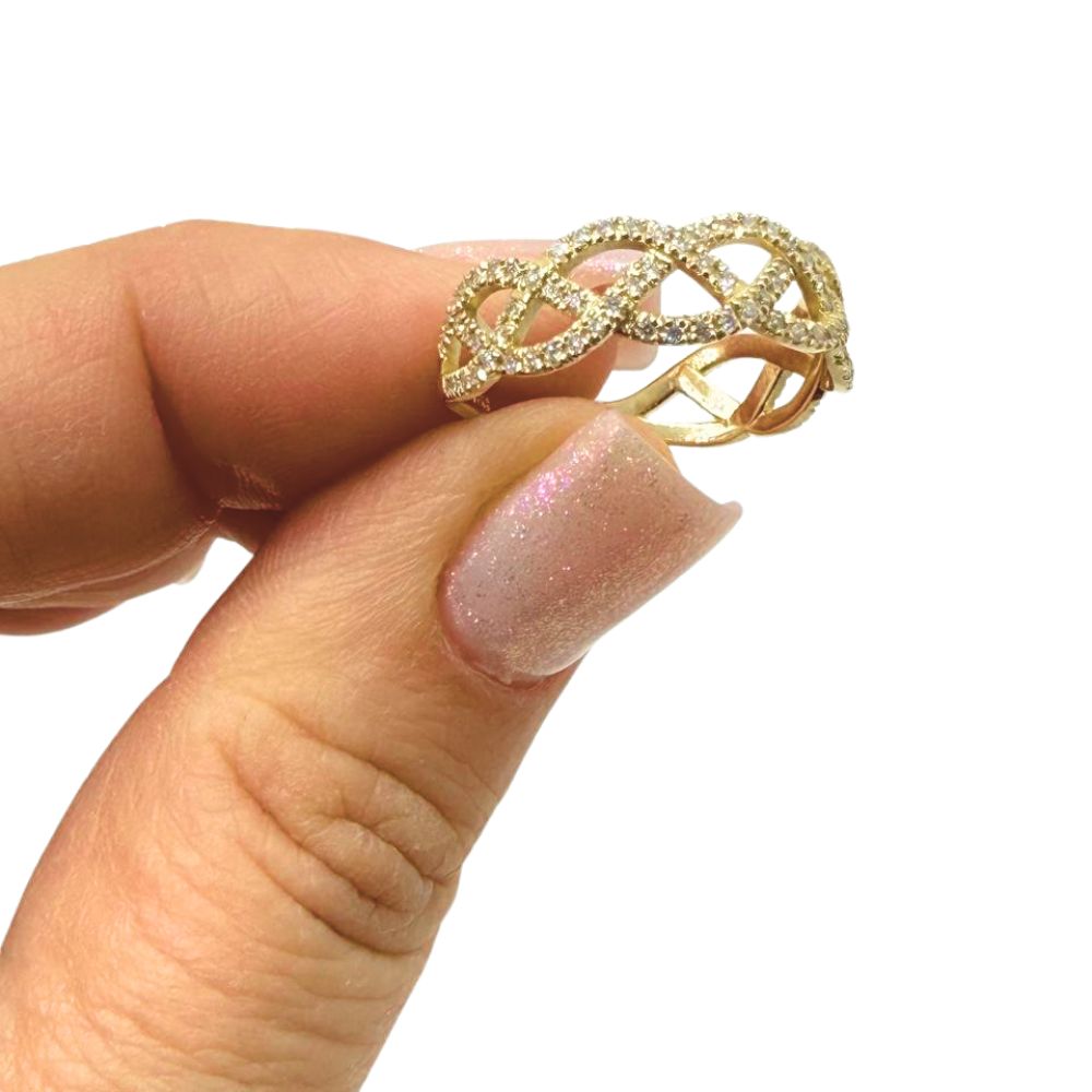 14K Gold Natural Diamond Infinity Weave Ring