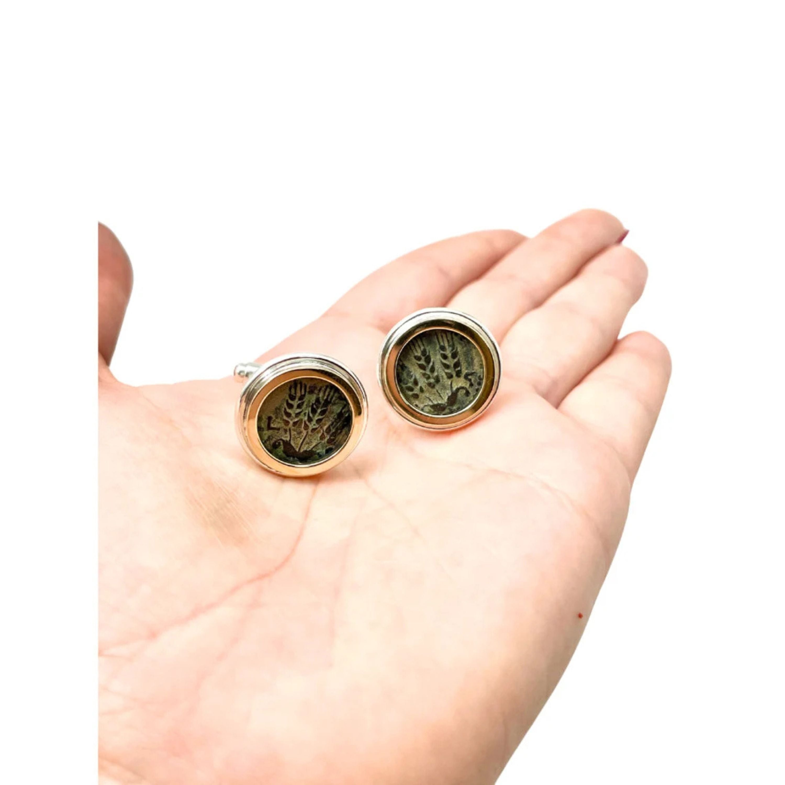 Silver and 14k Gold Round King Agrippa Coin Cufflinks