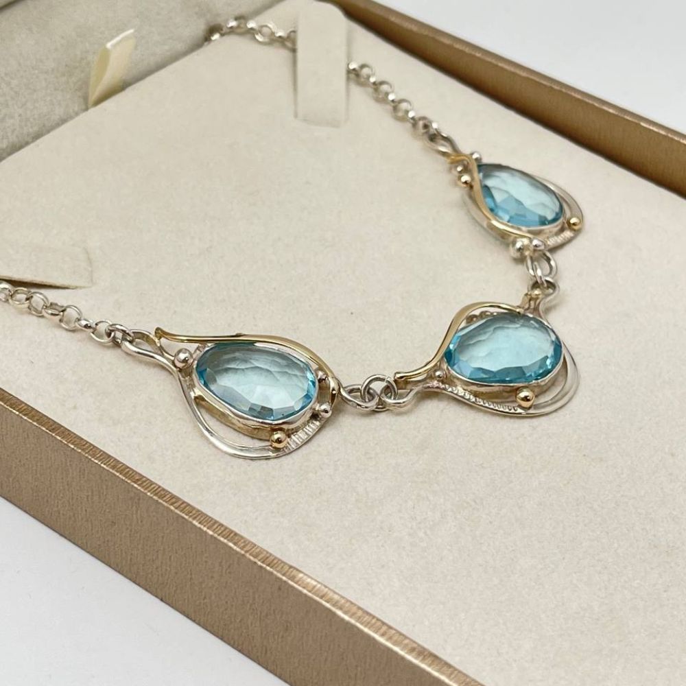Blue Topaz Necklace in Sterling Silver and Gold