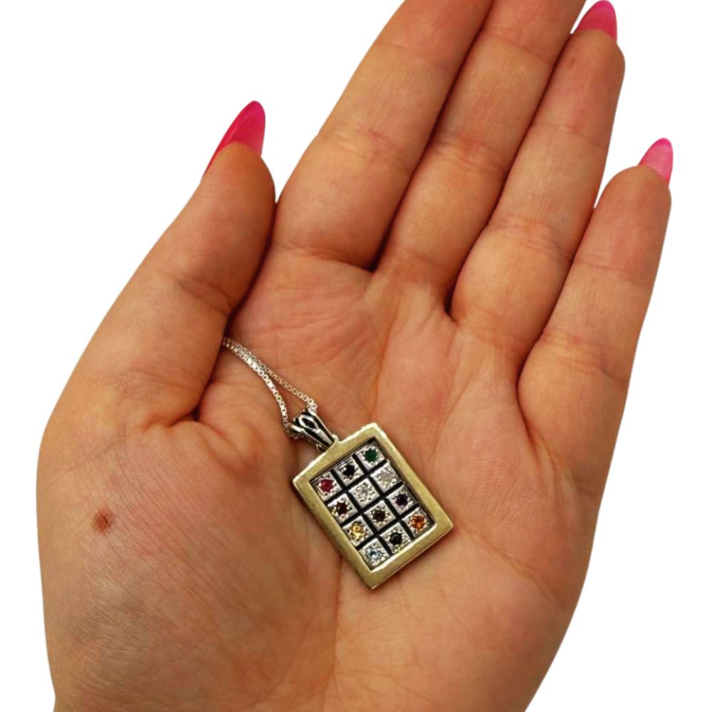 Hoshen Pendant Necklace in Sterling Silver & 9K Gold