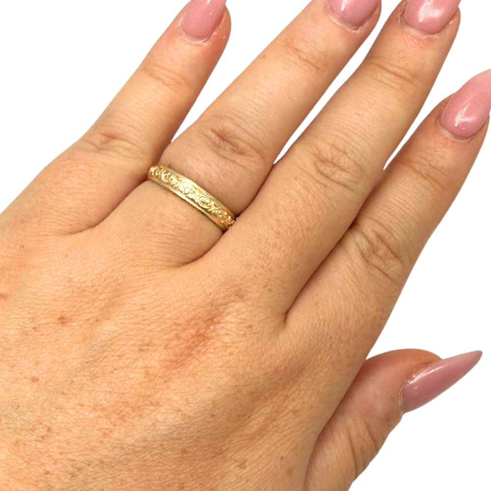 14K Yellow Gold Floral Engraved Wedding Band
