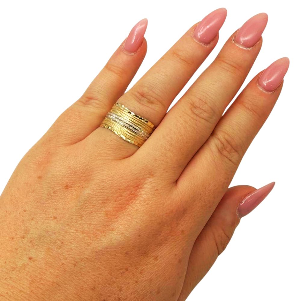14K Two-Tone Gold Textured Wide Band Ring