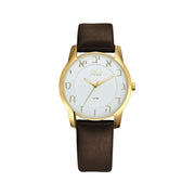 Men's Hebrew Letter Gold Tone Watch 42mm Brown Leather Strap