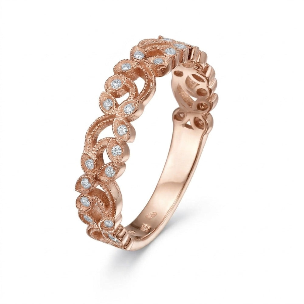 14K Gold Filigree Diamond Ring Floral Band