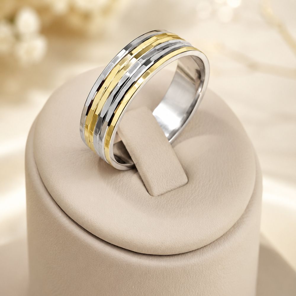 Two Tone 14K Gold Wedding Ring 8mm Unisex Gold Band