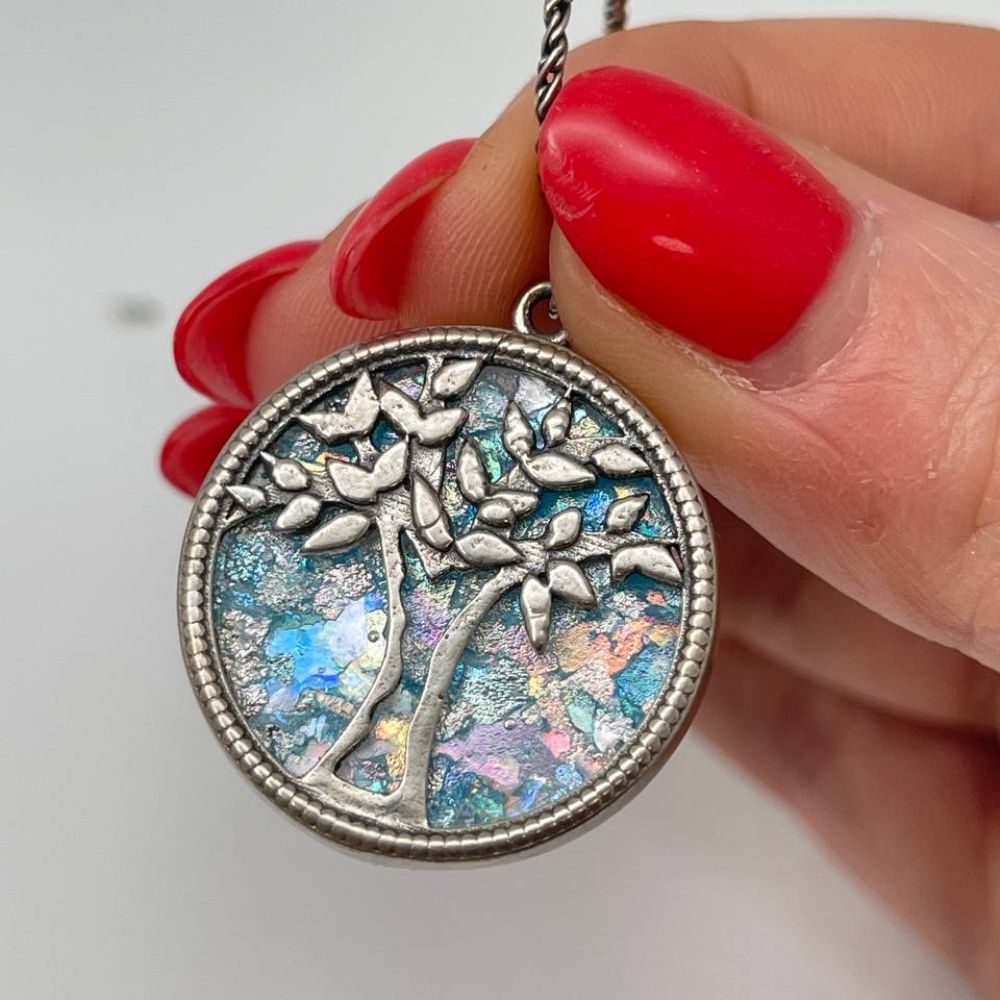 Tree of Life Necklace with Roman Glass in Sterling Silver