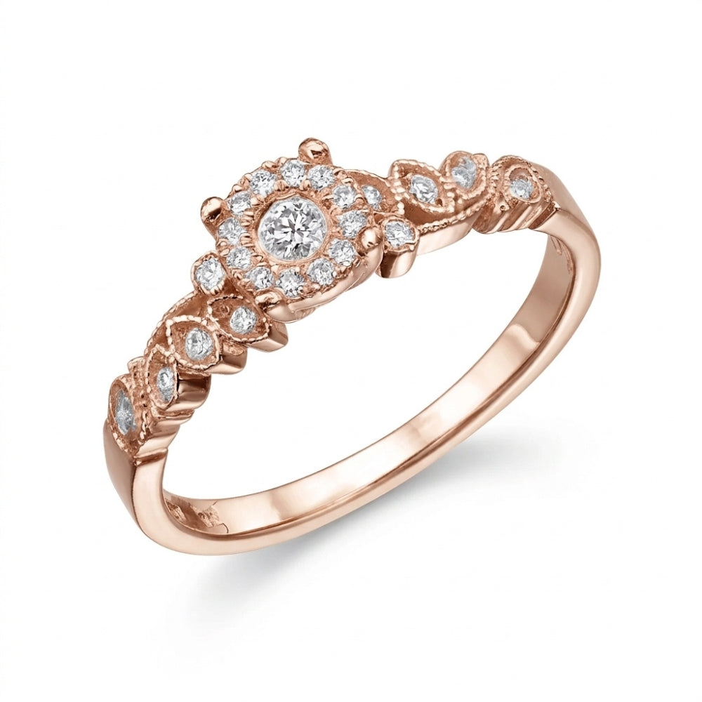 Vintage Inspired Diamond Halo Engagement Ring in 14k Gold