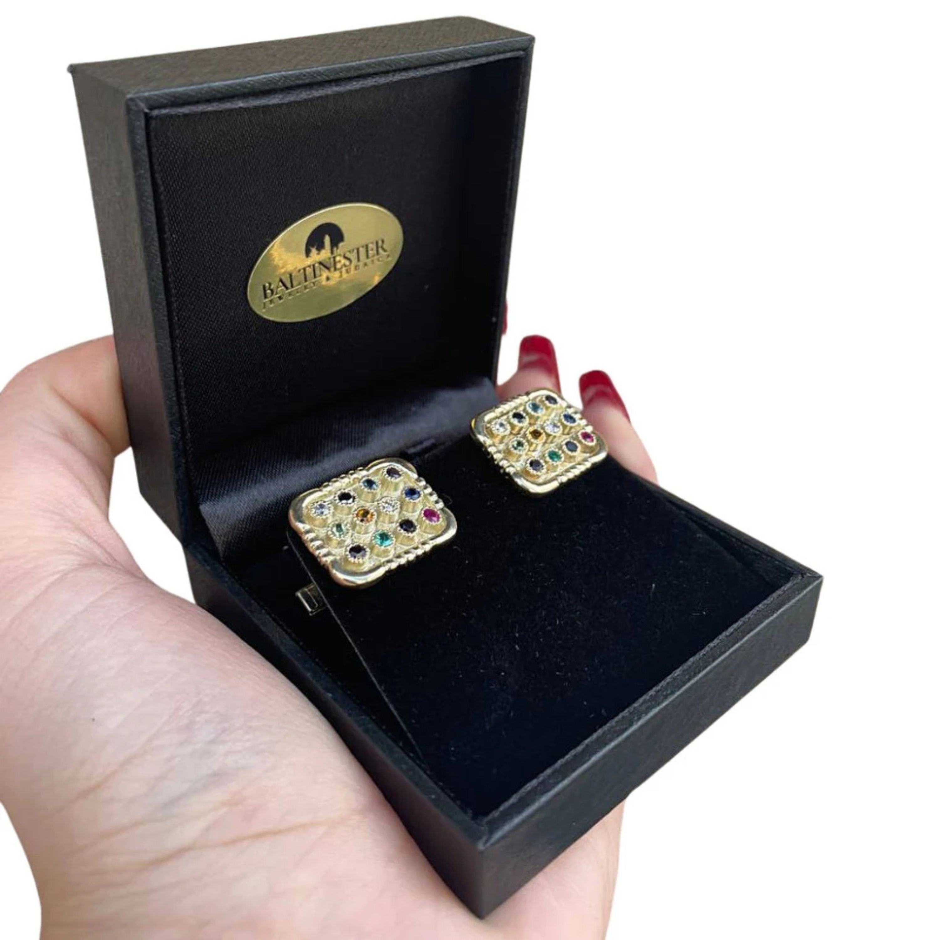 Elegant Choshen Cufflinks 12 Gemstones 14k Yellow Gold